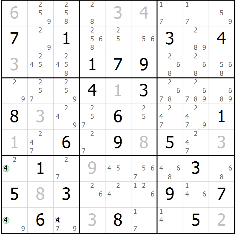 Position des candidats pour la solution de la Gr 79 page 82 du magazine de sudoku Suprême n° 034