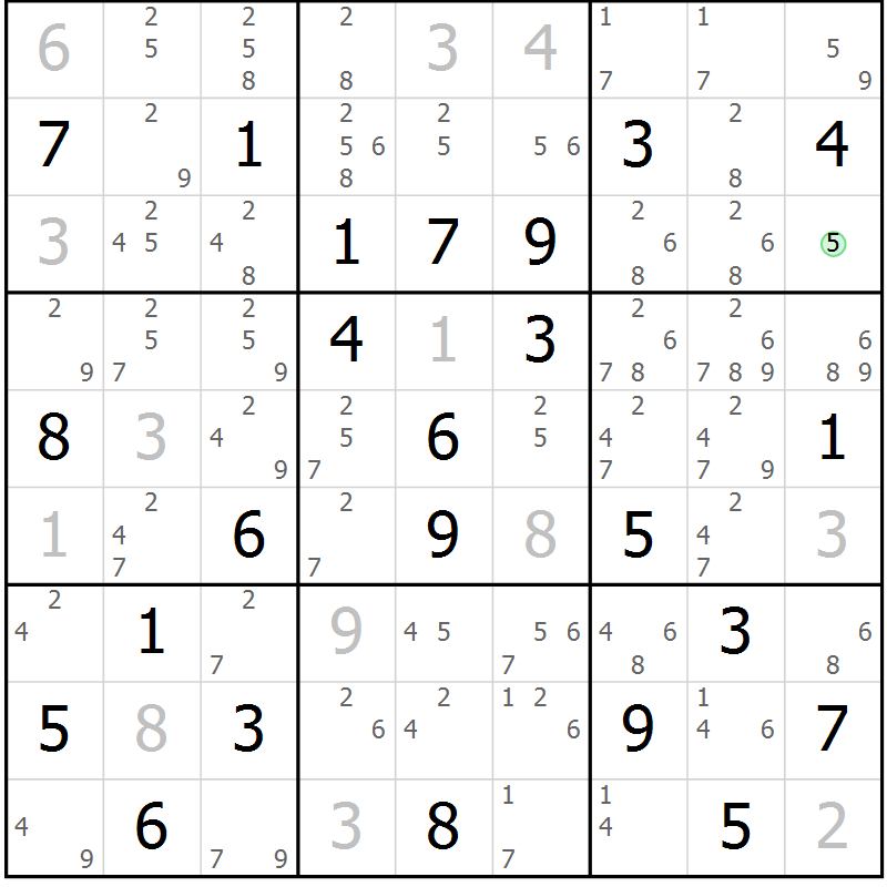 Position des candidats pour la solution de la Gr 79 page 82 du magazine de sudoku Suprême n° 034