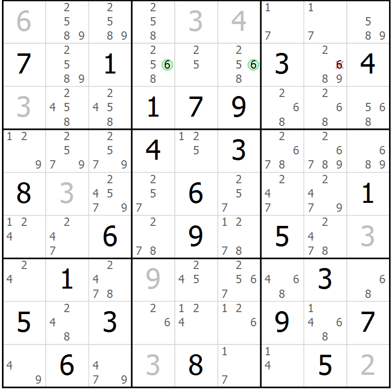 Position des candidats pour la solution de la Gr 79 page 82 du magazine de sudoku Suprême n° 034
