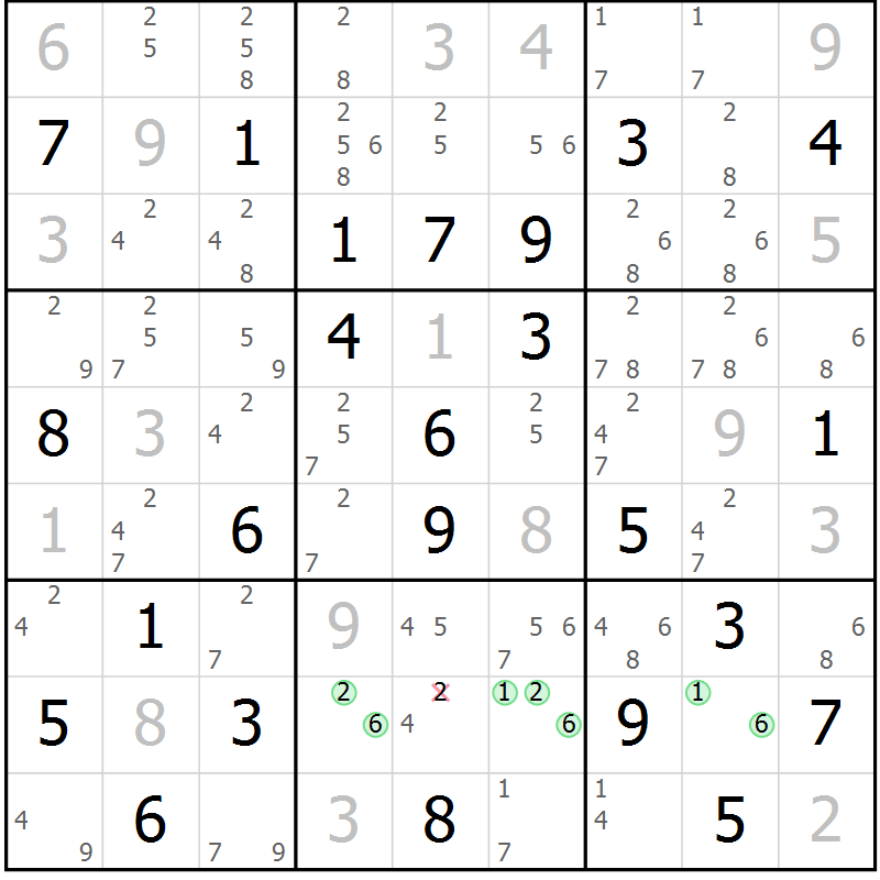 Position des candidats pour la solution de la Gr 79 page 82 du magazine de sudoku Suprême n° 034