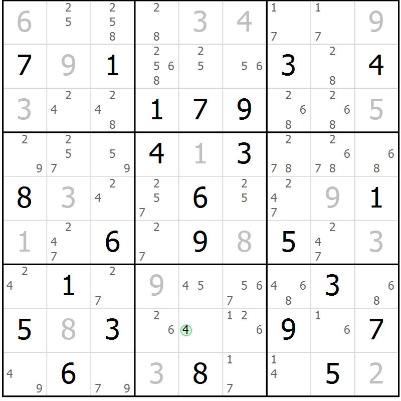 Position des candidats pour la solution de la Gr 79 page 82 du magazine de sudoku Suprême n° 034