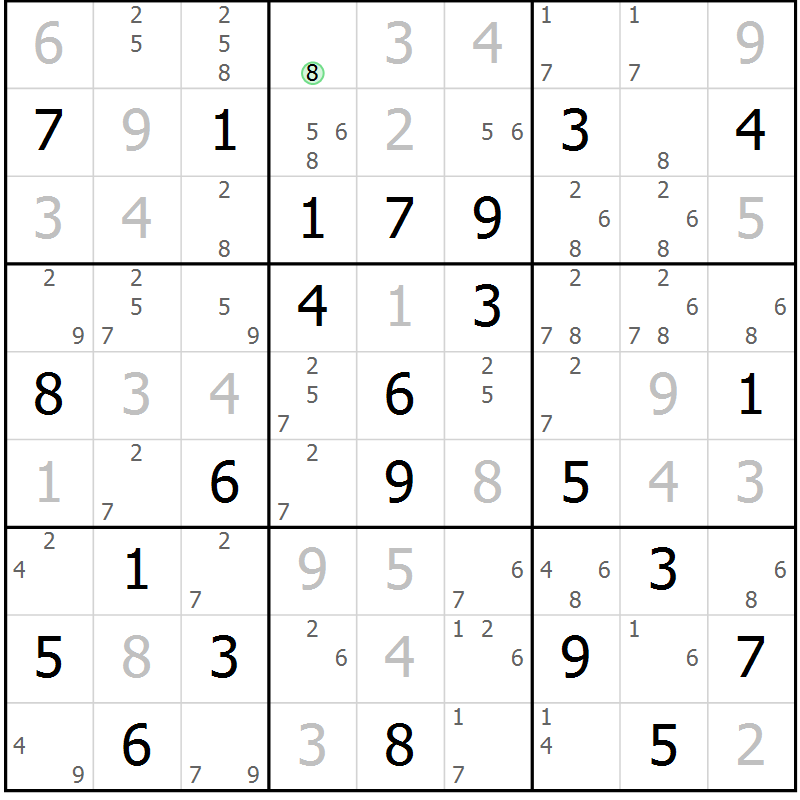 Position des candidats pour la solution de la Gr 79 page 82 du magazine de sudoku Suprême n° 034