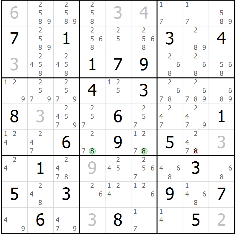 Position des candidats pour la solution de la Gr 79 page 82 du magazine de sudoku Suprême n° 034
