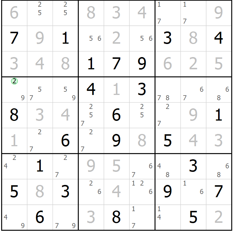 Position des candidats pour la solution de la Gr 79 page 82 du magazine de sudoku Suprême n° 034