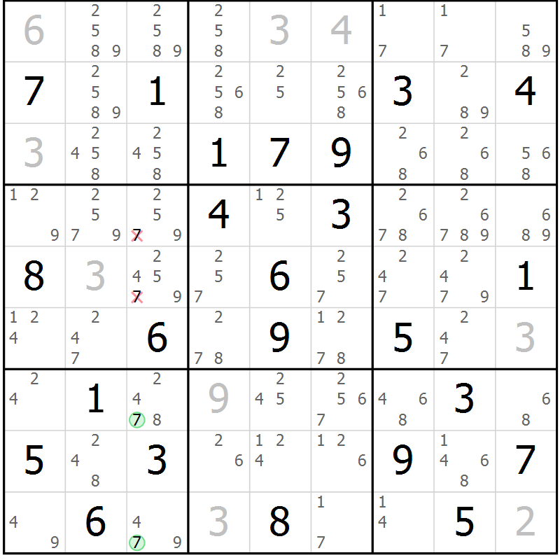 Position des candidats pour la solution de la Gr 79 page 82 du magazine de sudoku Suprême n° 034