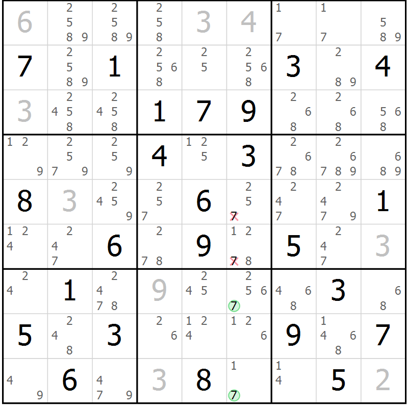 Position des candidats pour la solution de la Gr 79 page 82 du magazine de sudoku Suprême n° 034