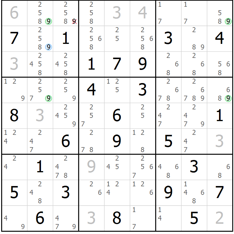 Position des candidats pour la solution de la Gr 79 page 82 du magazine de sudoku Suprême n° 034