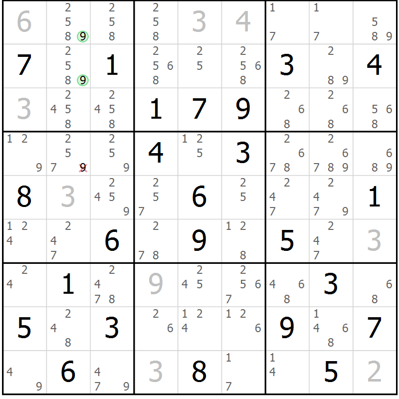 Position des candidats pour la solution de la Gr 79 page 82 du magazine de sudoku Suprême n° 034