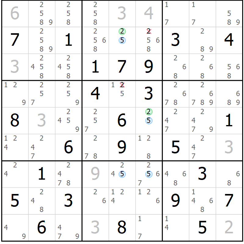 Position des candidats pour la solution de la Gr 79 page 82 du magazine de sudoku Suprême n° 034
