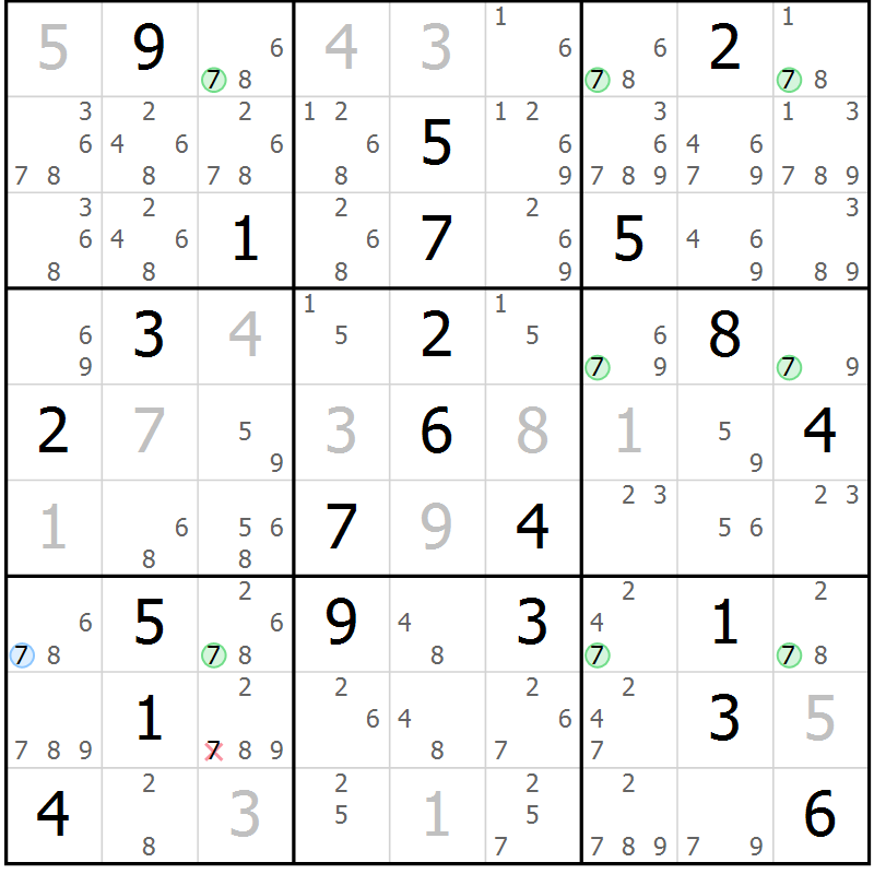 Position des candidats pour la solution de la Gr 8 page 11 du magazine de sudoku Suprême n° 034