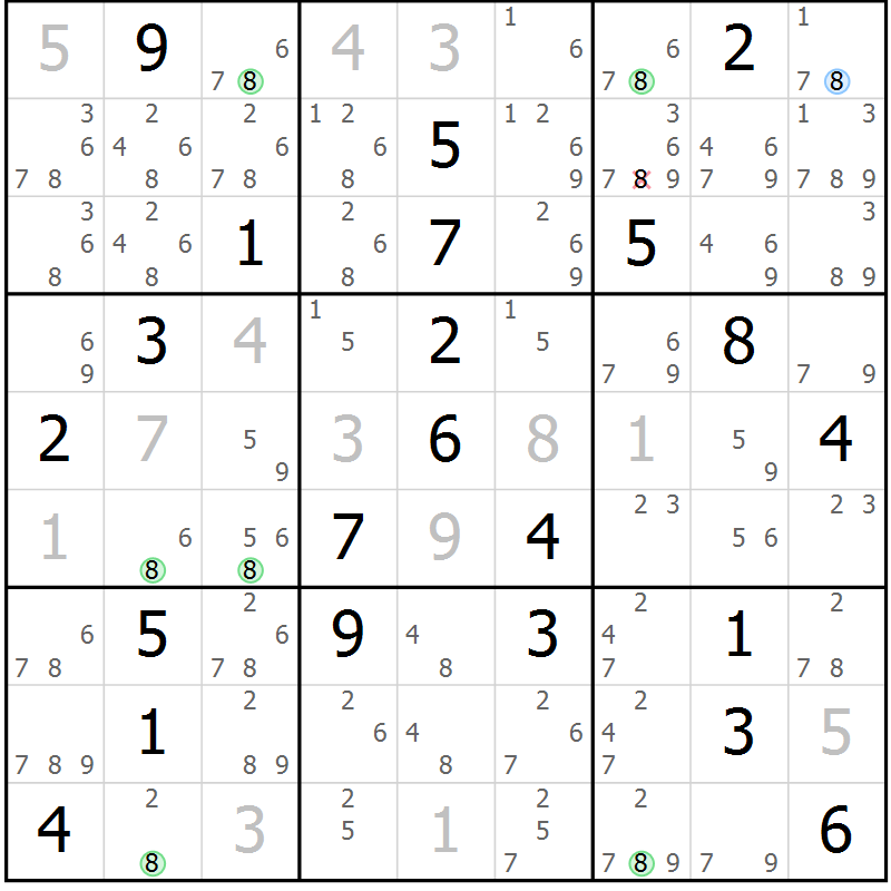 Position des candidats pour la solution de la Gr 8 page 11 du magazine de sudoku Suprême n° 034