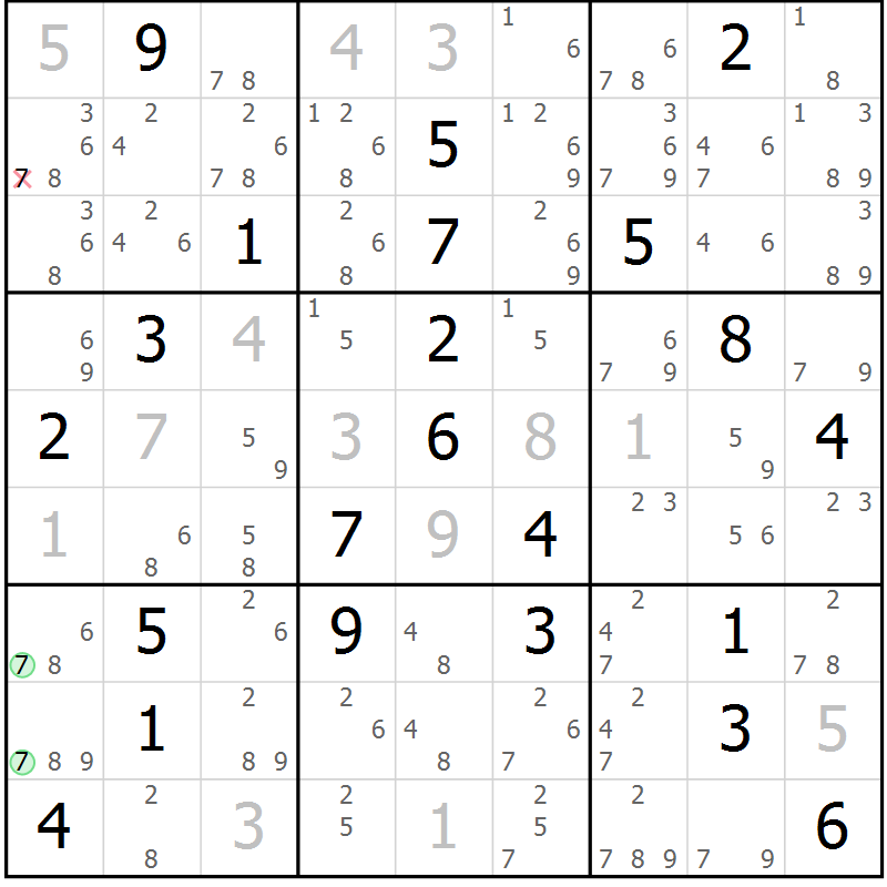 Position des candidats pour la solution de la Gr 8 page 11 du magazine de sudoku Suprême n° 034