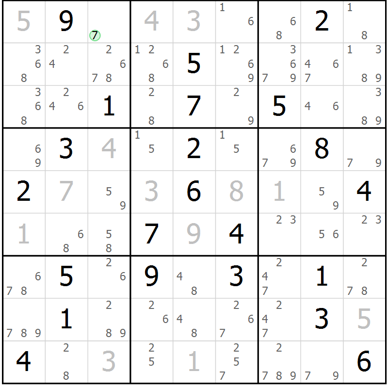 Position des candidats pour la solution de la Gr 8 page 11 du magazine de sudoku Suprême n° 034