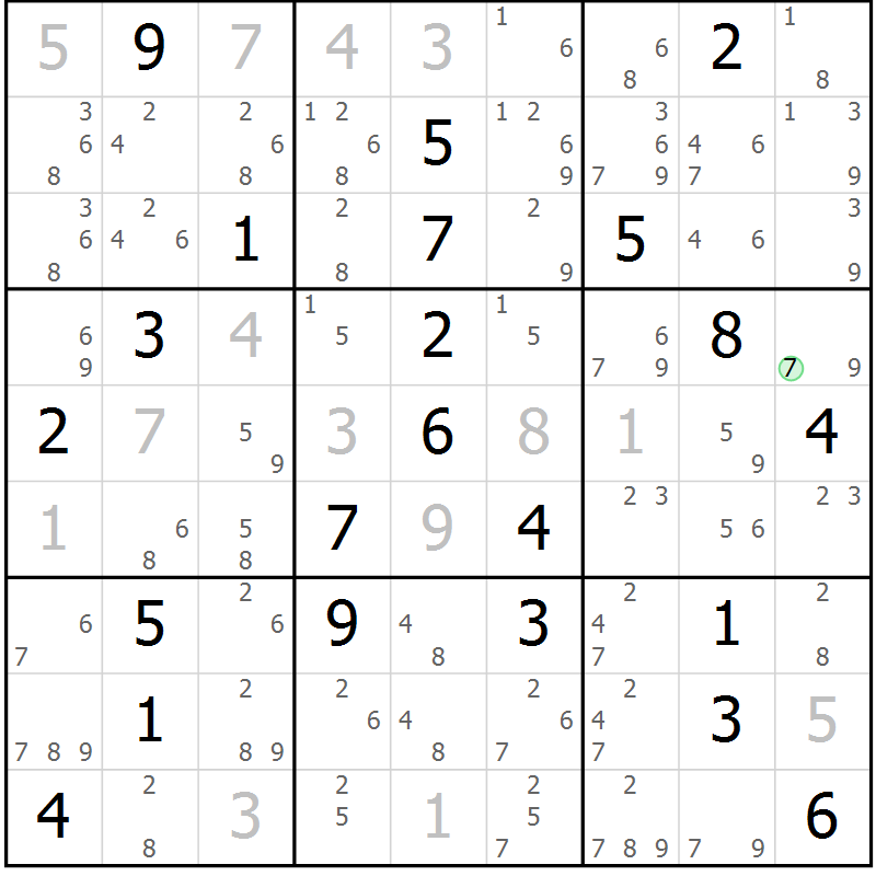 Position des candidats pour la solution de la Gr 8 page 11 du magazine de sudoku Suprême n° 034