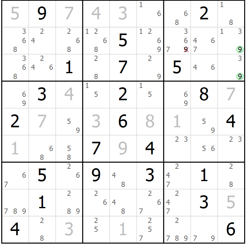 Position des candidats pour la solution de la Gr 8 page 11 du magazine de sudoku Suprême n° 034