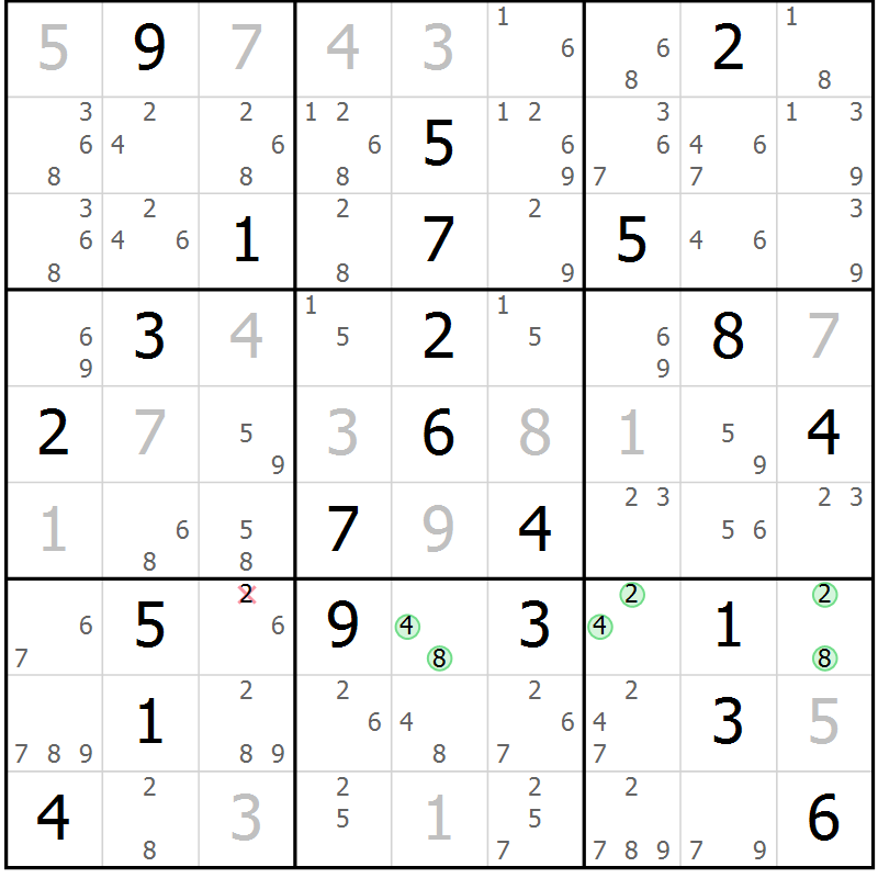 Position des candidats pour la solution de la Gr 8 page 11 du magazine de sudoku Suprême n° 034