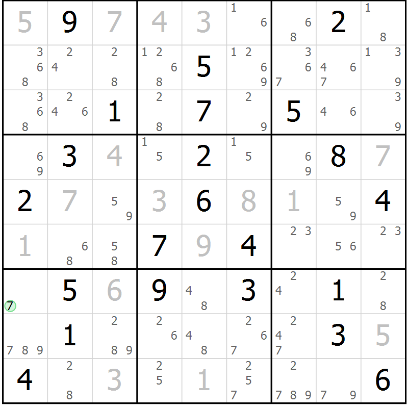 Position des candidats pour la solution de la Gr 8 page 11 du magazine de sudoku Suprême n° 034