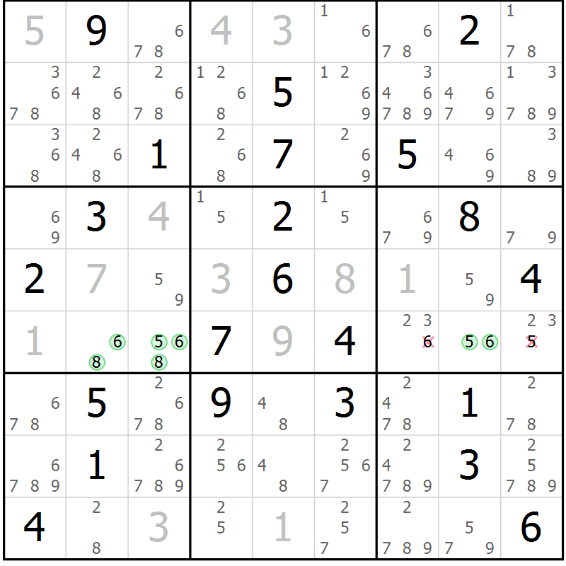 Position des candidats pour la solution de la Gr 8 page 11 du magazine de sudoku Suprême n° 034