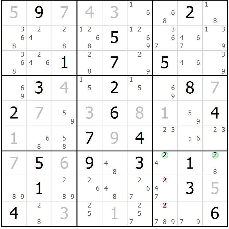 Position des candidats pour la solution de la Gr 8 page 11 du magazine de sudoku Suprême n° 034