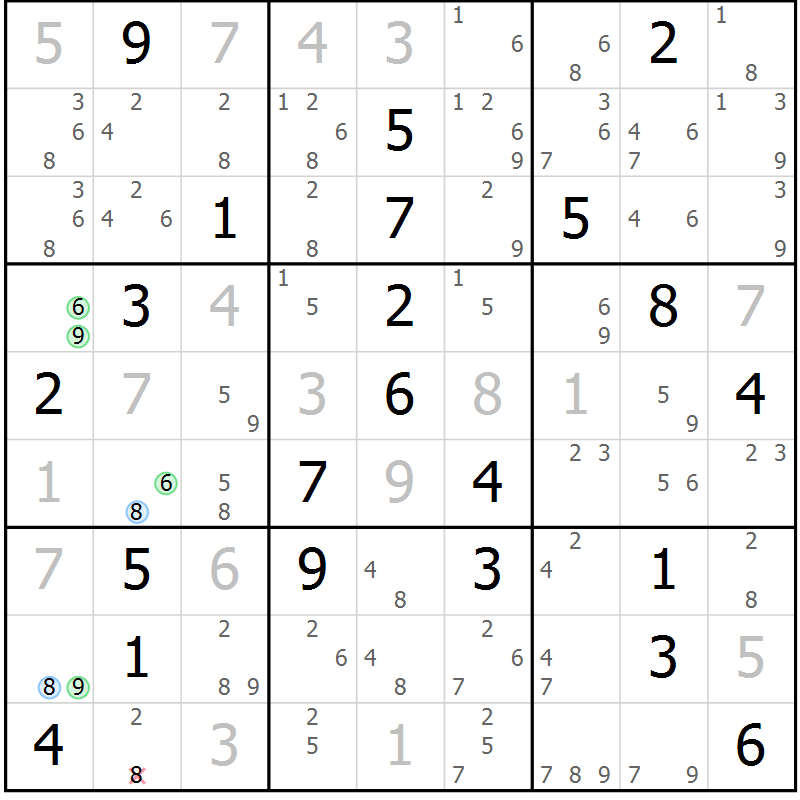 Position des candidats pour la solution de la Gr 8 page 11 du magazine de sudoku Suprême n° 034