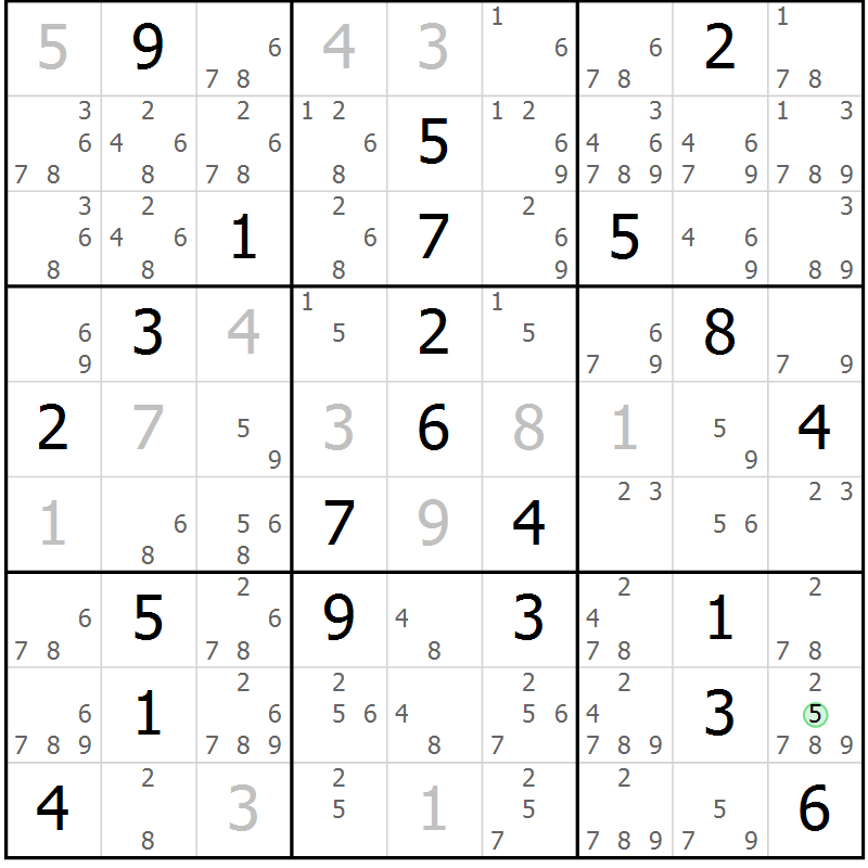 Position des candidats pour la solution de la Gr 8 page 11 du magazine de sudoku Suprême n° 034
