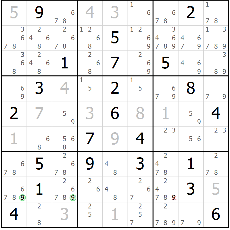 Position des candidats pour la solution de la Gr 8 page 11 du magazine de sudoku Suprême n° 034