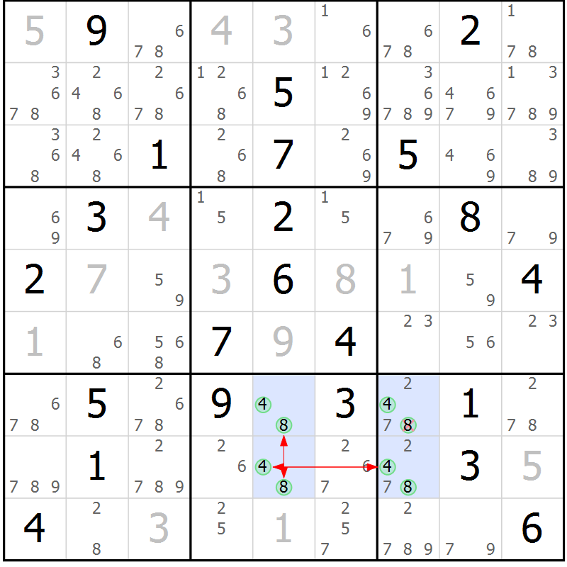 Position des candidats pour la solution de la Gr 8 page 11 du magazine de sudoku Suprême n° 034