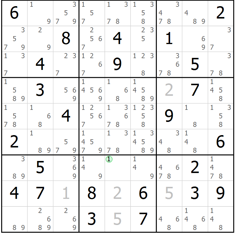 Position des candidats pour la solution de la Gr 80 page 83 du magazine de sudoku Suprême n° 034