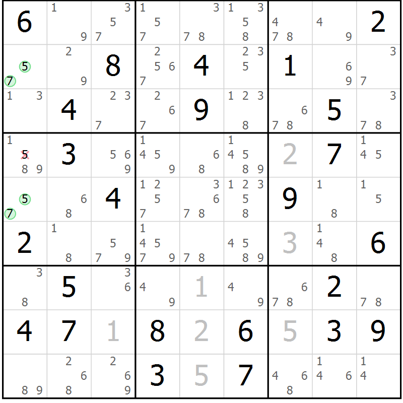 Position des candidats pour la solution de la Gr 80 page 83 du magazine de sudoku Suprême n° 034