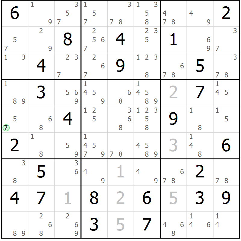 Position des candidats pour la solution de la Gr 80 page 83 du magazine de sudoku Suprême n° 034