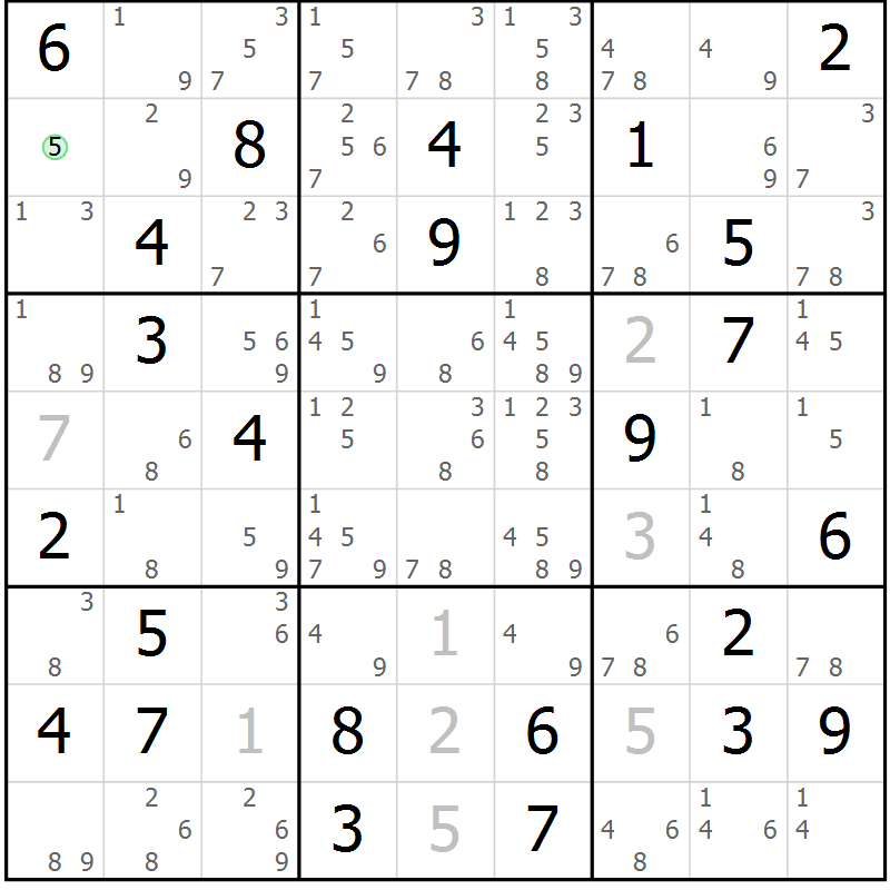 Position des candidats pour la solution de la Gr 80 page 83 du magazine de sudoku Suprême n° 034