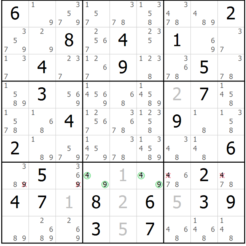Position des candidats pour la solution de la Gr 80 page 83 du magazine de sudoku Suprême n° 034
