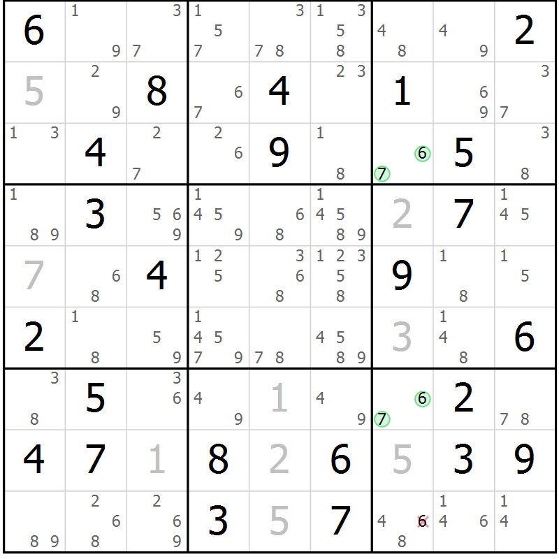 Position des candidats pour la solution de la Gr 80 page 83 du magazine de sudoku Suprême n° 034