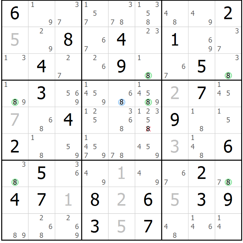Position des candidats pour la solution de la Gr 80 page 83 du magazine de sudoku Suprême n° 034