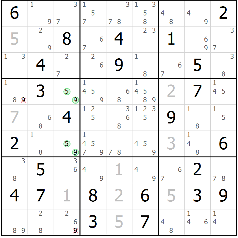 Position des candidats pour la solution de la Gr 80 page 83 du magazine de sudoku Suprême n° 034