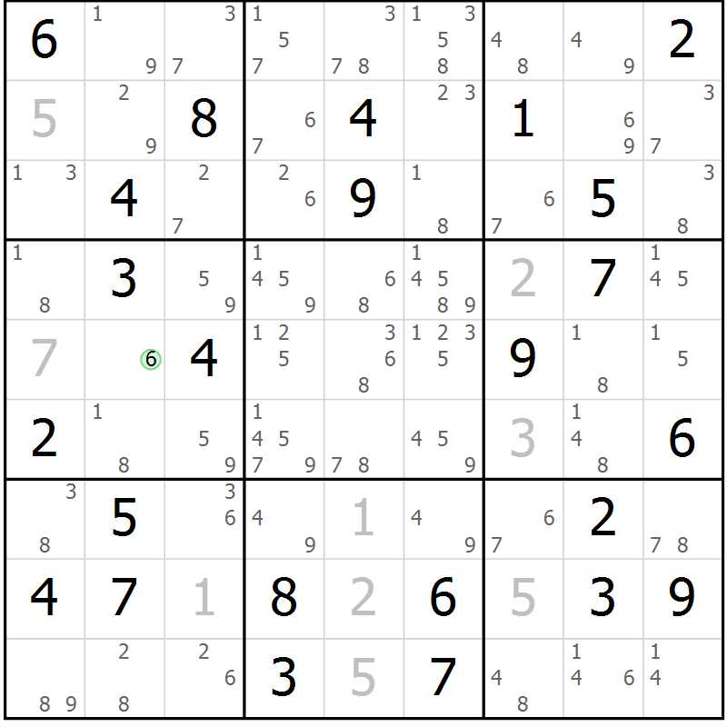Position des candidats pour la solution de la Gr 80 page 83 du magazine de sudoku Suprême n° 034