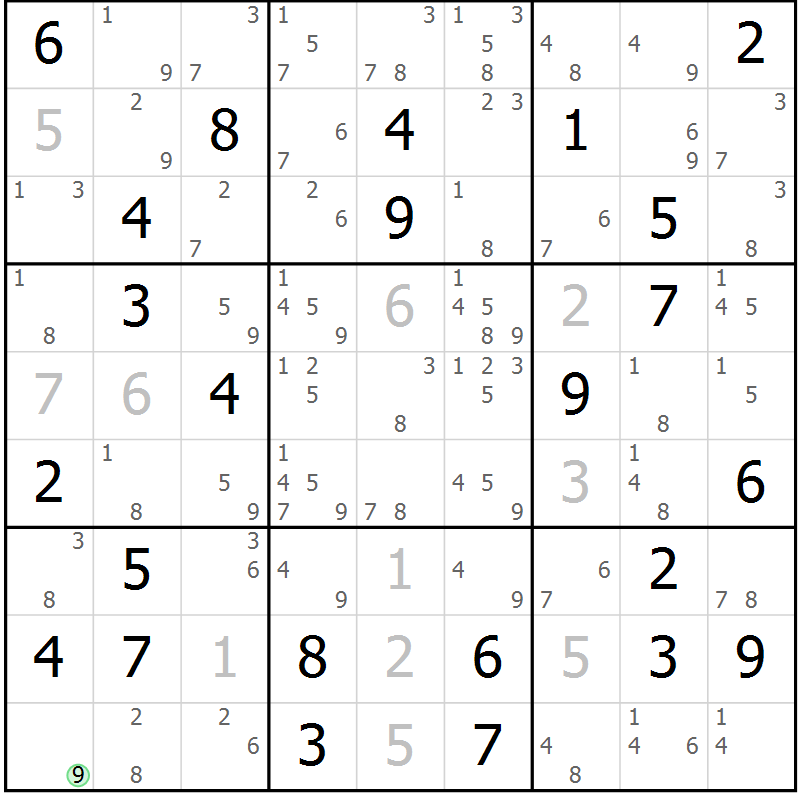 Position des candidats pour la solution de la Gr 80 page 83 du magazine de sudoku Suprême n° 034