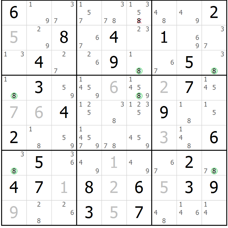 Position des candidats pour la solution de la Gr 80 page 83 du magazine de sudoku Suprême n° 034