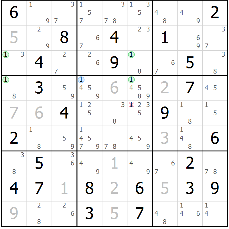 Position des candidats pour la solution de la Gr 80 page 83 du magazine de sudoku Suprême n° 034