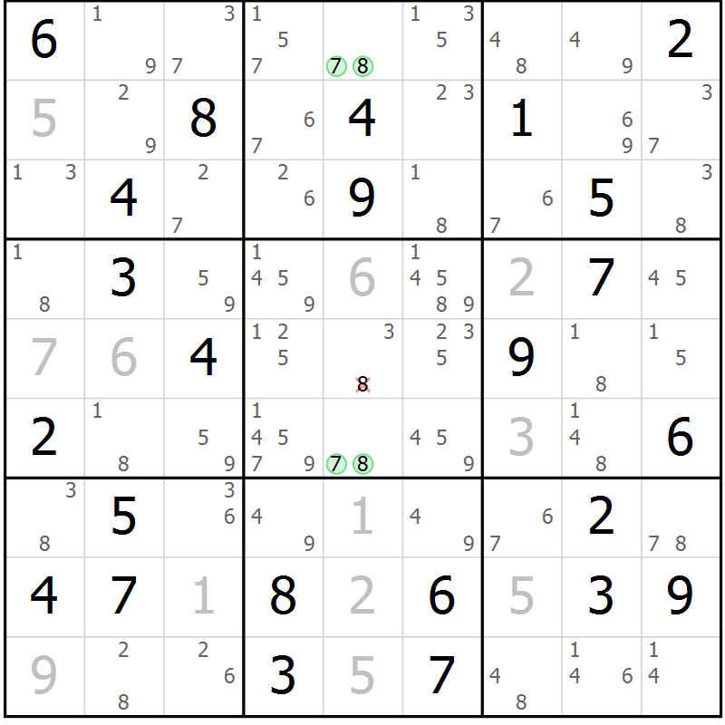 Position des candidats pour la solution de la Gr 80 page 83 du magazine de sudoku Suprême n° 034