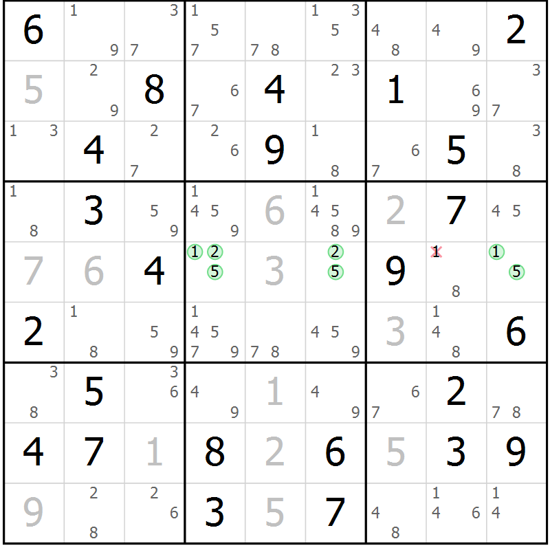 Position des candidats pour la solution de la Gr 80 page 83 du magazine de sudoku Suprême n° 034
