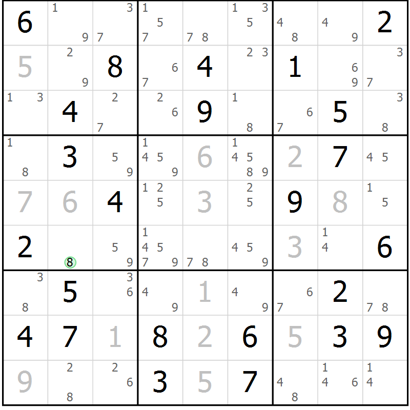 Position des candidats pour la solution de la Gr 80 page 83 du magazine de sudoku Suprême n° 034