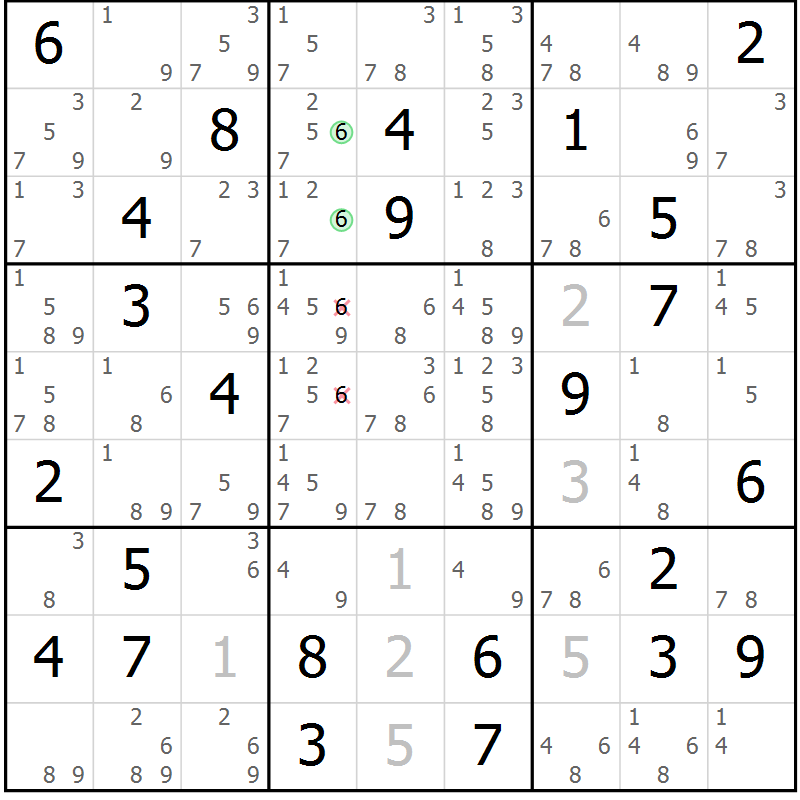 Position des candidats pour la solution de la Gr 80 page 83 du magazine de sudoku Suprême n° 034