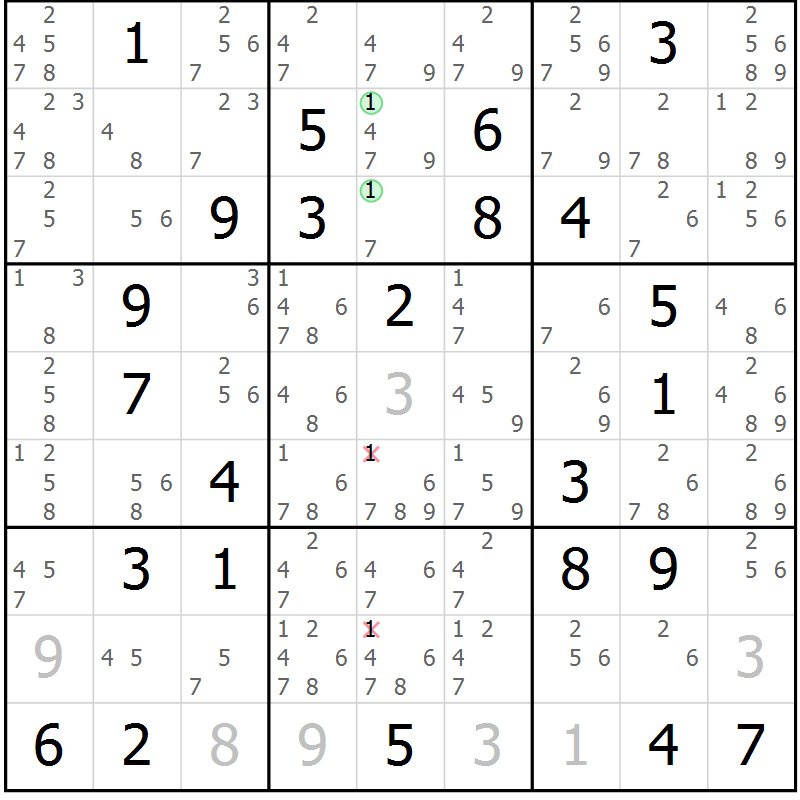 Position des candidats pour la solution de la Gr 81 page 84 du magazine de sudoku Suprême n° 034