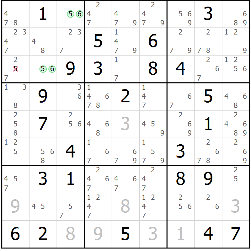 Position des candidats pour la solution de la Gr 81 page 84 du magazine de sudoku Suprême n° 034