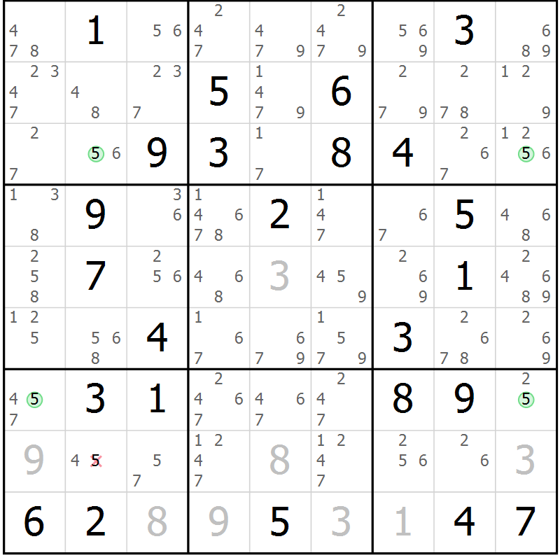Position des candidats pour la solution de la Gr 81 page 84 du magazine de sudoku Suprême n° 034