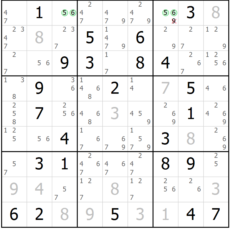 Position des candidats pour la solution de la Gr 81 page 84 du magazine de sudoku Suprême n° 034