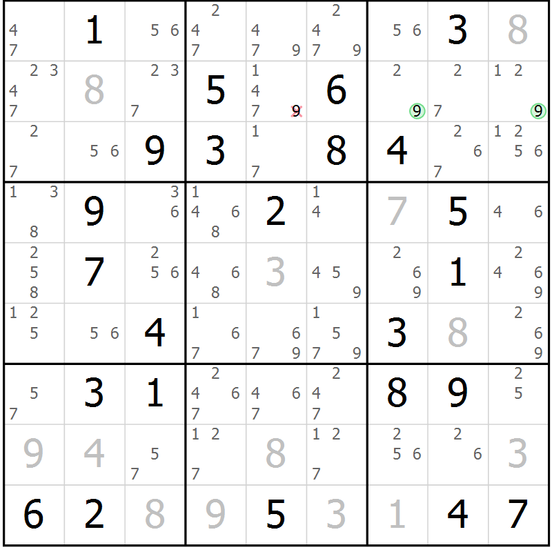 Position des candidats pour la solution de la Gr 81 page 84 du magazine de sudoku Suprême n° 034