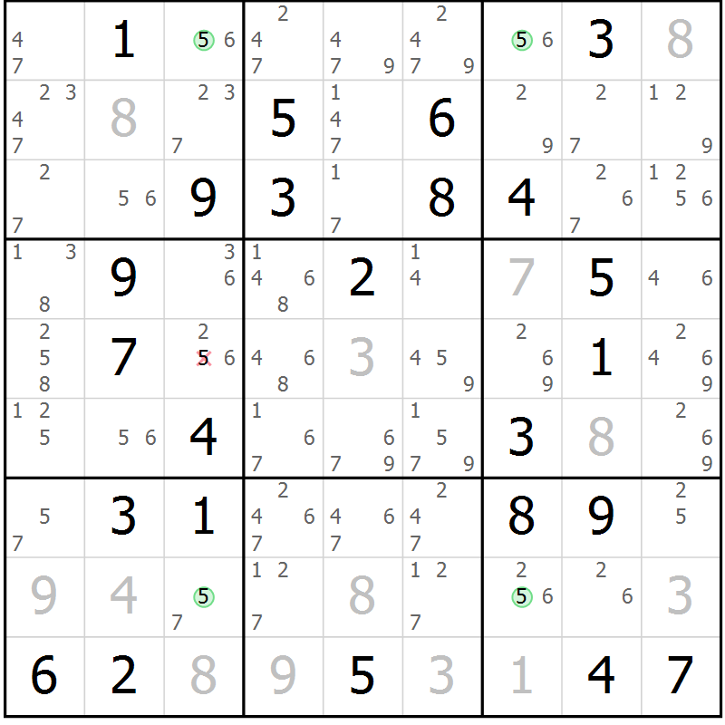 Position des candidats pour la solution de la Gr 81 page 84 du magazine de sudoku Suprême n° 034