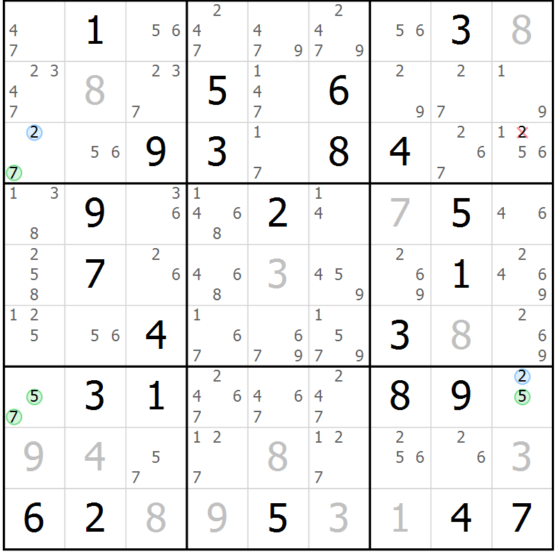 Position des candidats pour la solution de la Gr 81 page 84 du magazine de sudoku Suprême n° 034
